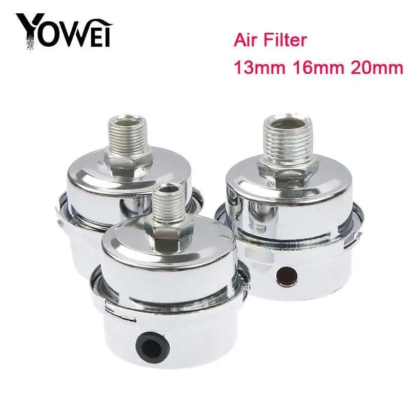 1PCS 13mm 16mm 20mm Air Compressor Parts Metal Air Compressor Intake Filter Noise Muffler Silencer Thread Silver