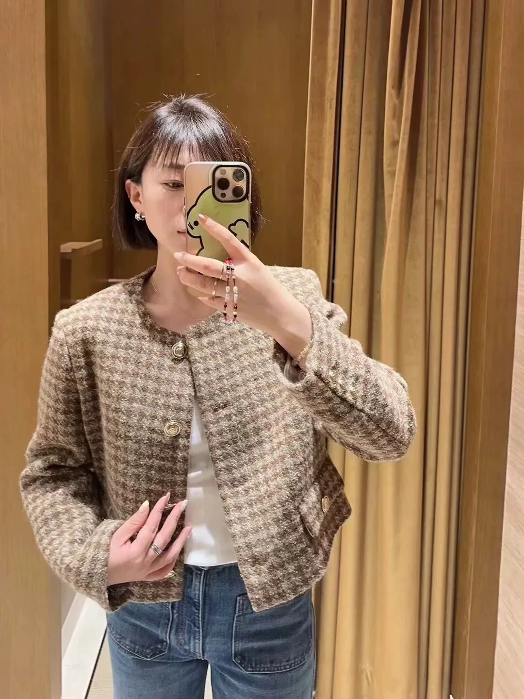 

Шерстяное пригородное пальто в клетку в стиле ретро, круглое, однорядное, с металлическими пуговицами, верхняя одежда, модное винтажное пальто в клетку