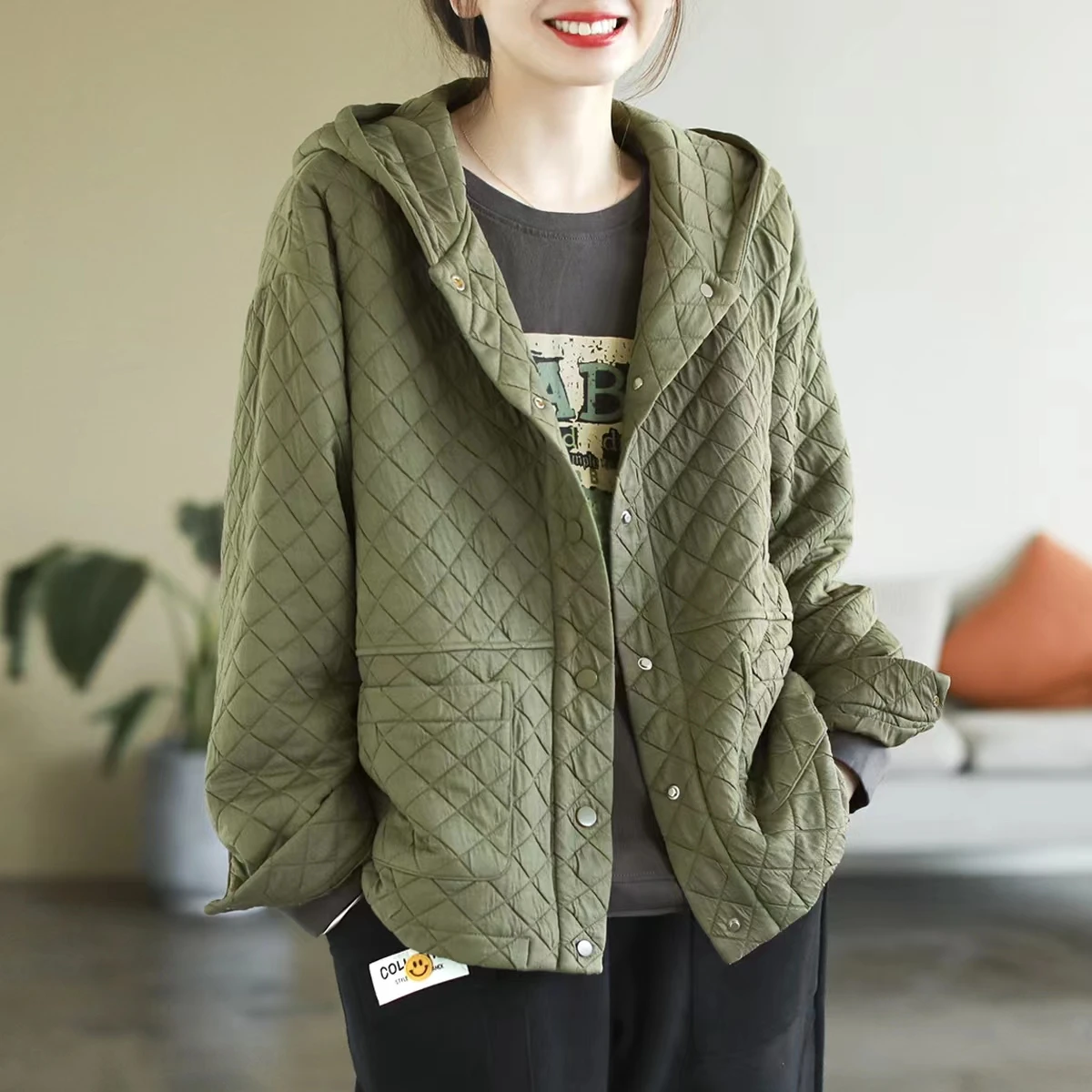 

Korean Brand Women's Loose Fit Lightweight Cotton Jaet Hooded Quilted Coat Warm Trendy Autumn Winter Faion Outerwear