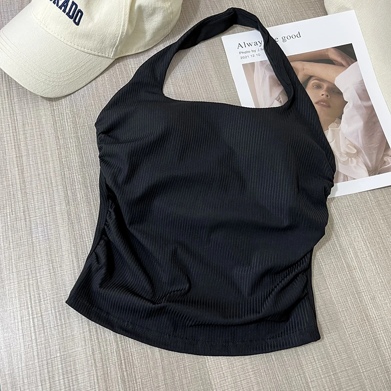 Nahtloses Damen-Sporttop mit Neckholder-Ausschnitt, einteiliger Beauty-Back-Sport-BH, kleiner Träger-BH, Yoga-Oberteil mit Brustpolster – Detail 17
