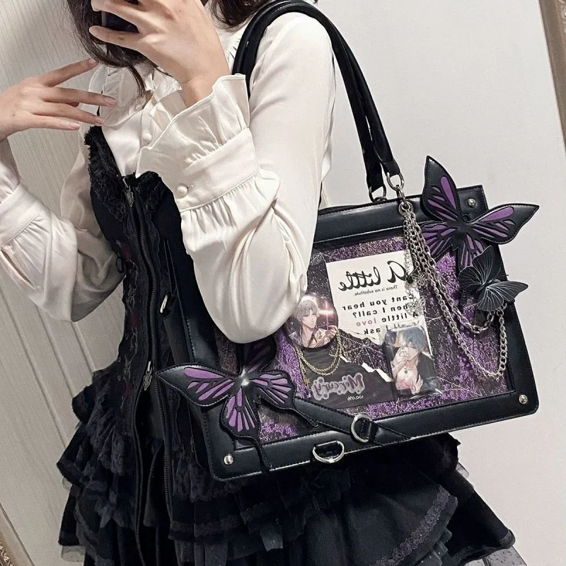 

Labyrinth Butterfly Spider Web Letter Chain Handbags Diy Transparent Ita Bag Lolita Gothic Tote Vintage Fashion Shoulder Bag