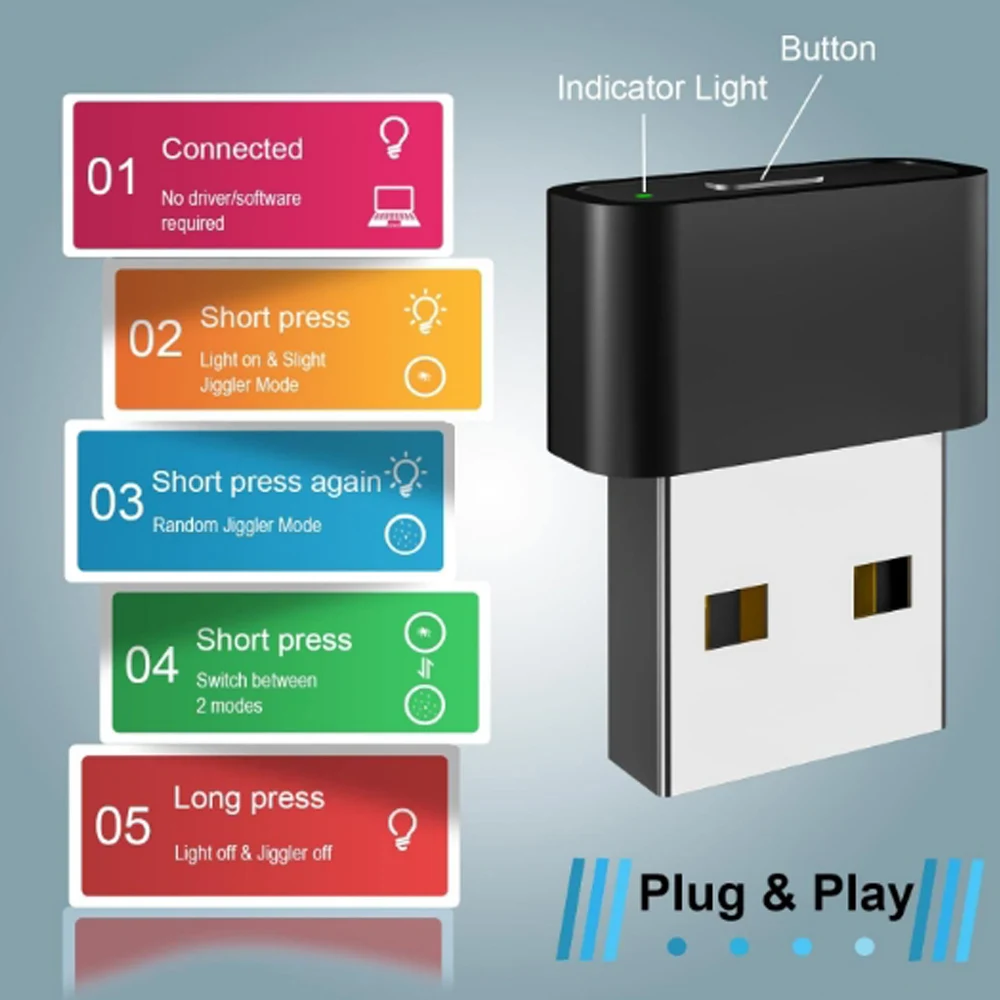 USB ماوس صغير Jiggler تشغيل/إيقاف زر التلقائي غير قابل للاكتشاف ماوس Jiggler ماوس شاكر جهاز للحفاظ على الكمبيوتر مستيقظًا