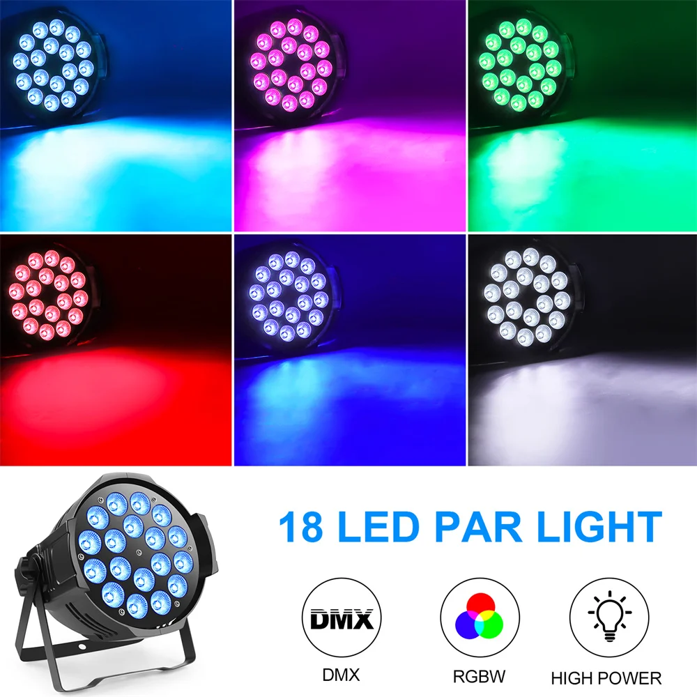 4Pcs 18 LED Par Spotlights 200W LED Stage Light 4 in 1 RGBW Stage Lighting with DMX For Party Disco Family Celebrations Churches