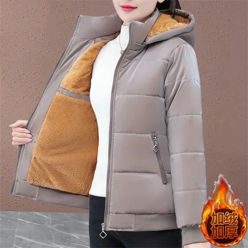 Fashion Plus Velvet Padded Down Cotton-Padded Jacket Women\'s 2024 Loose Winter Cotton-Padded Jackets New Temperament Warm Coat