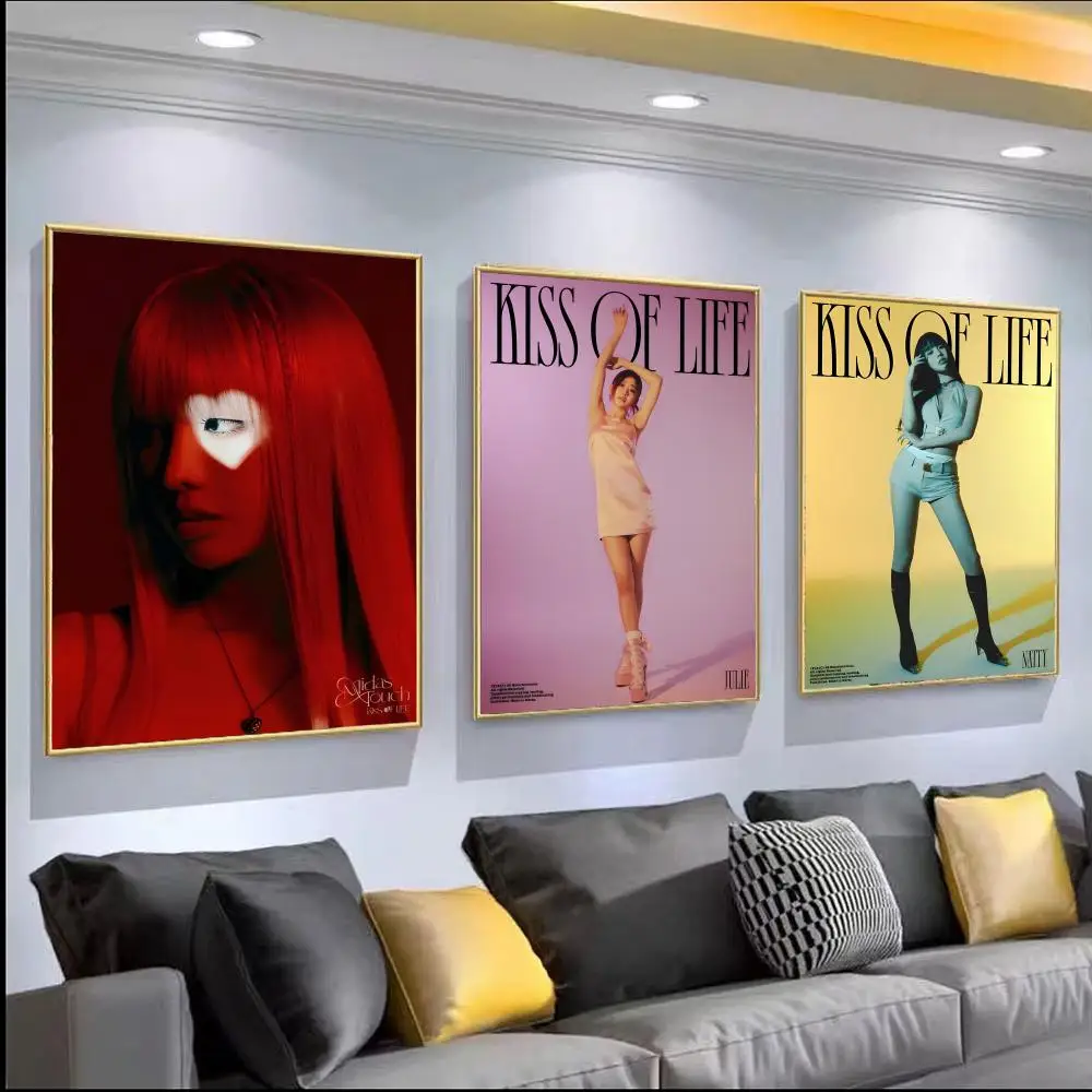 Poster HD PVC Self Adhesive Wall Art - Waterproof Reusable For Home Office Cafe Kpop Girl Group Kiss Of Life