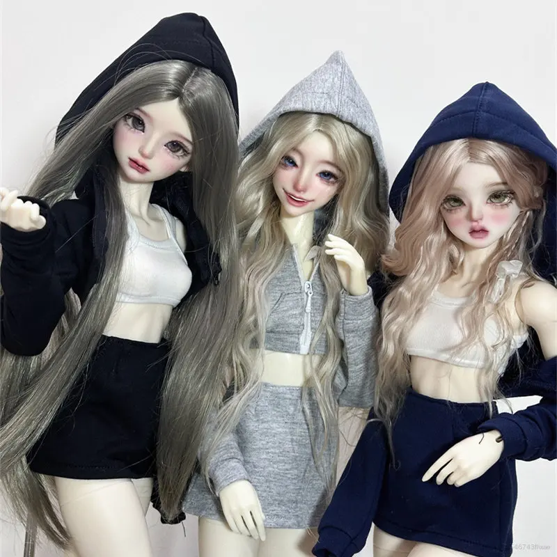 1/3 1/4 BJD Doll Clothes Casual Hoodie Sport Outfit Cami Top Mini Skirt Waffle Fabric 5 Colors Fit DFH SD16 Wide Shoulder