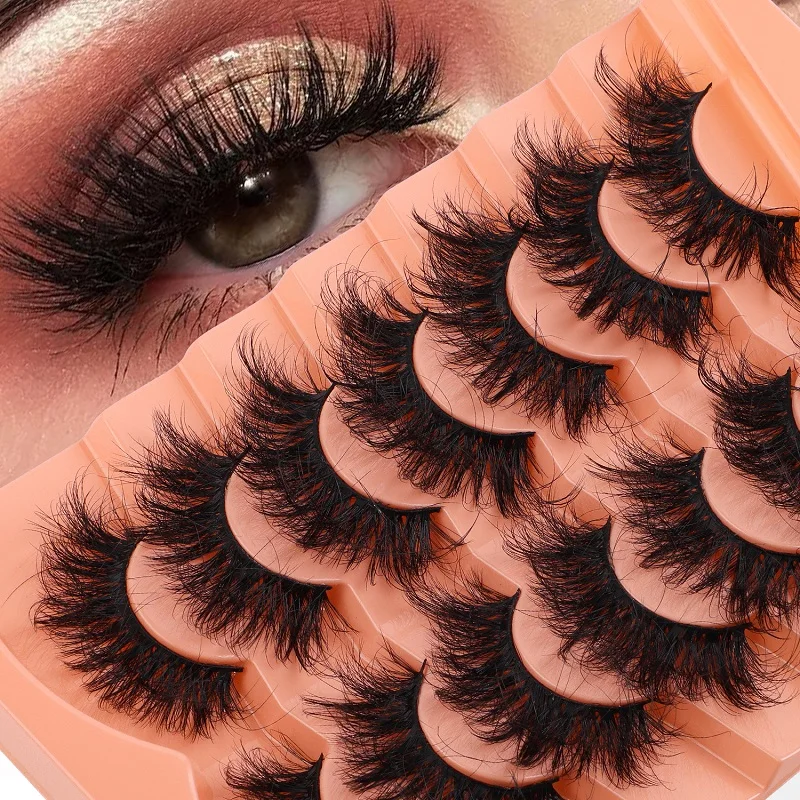 Faux Mink Eyelashes 8D Volume False Lashes Russian Strip Lashes Extensions Thick Soft Curly Fake Lashes Makeup 7 Pairs