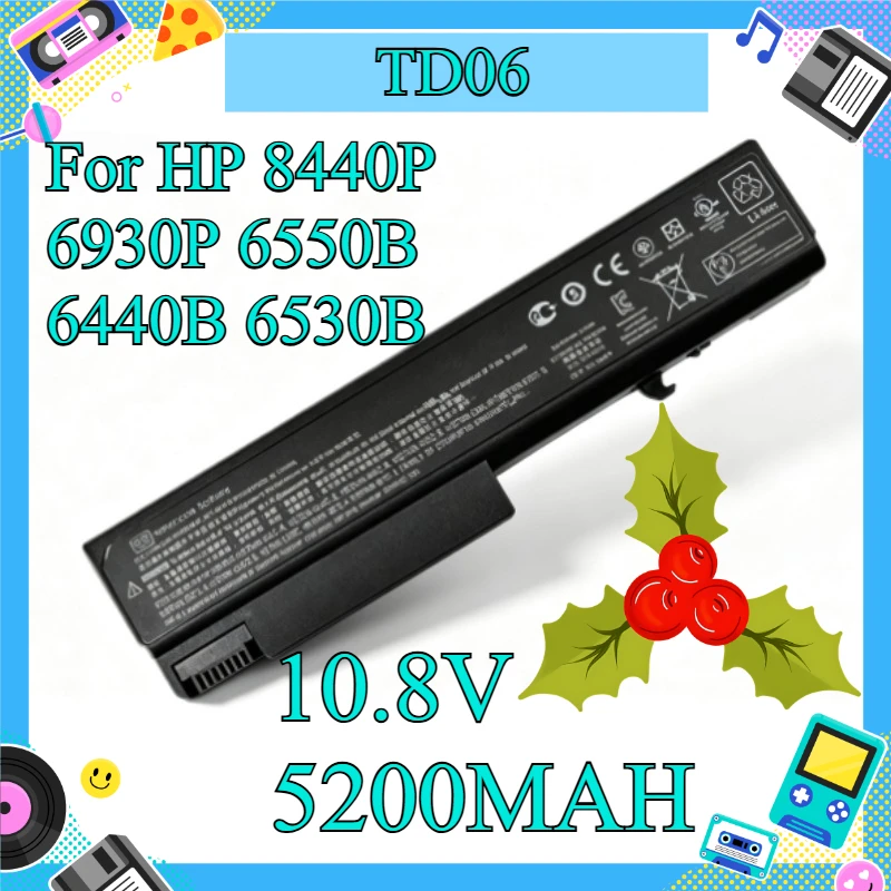 10.8V, 5200MAH, Replacement Laptop Battery For HP 8440P 6930P 6550B 6440B 6530B 6535B Part  TD06
