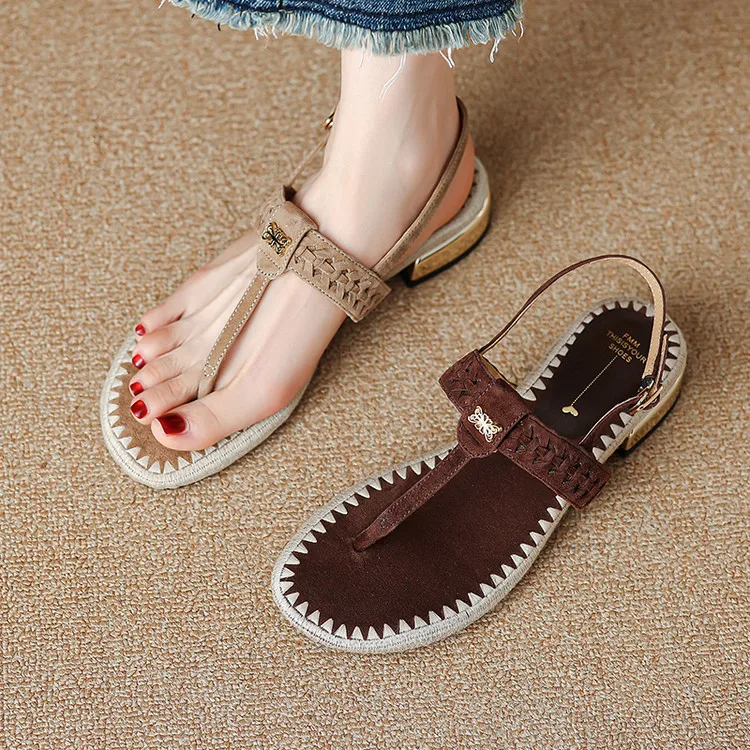 

Brown Suede Women Flats Sandals Bohemian Design Apricot Beach Flip Flops Leisure Fashion Lady Sandalias Femininos Zapatos Mujer