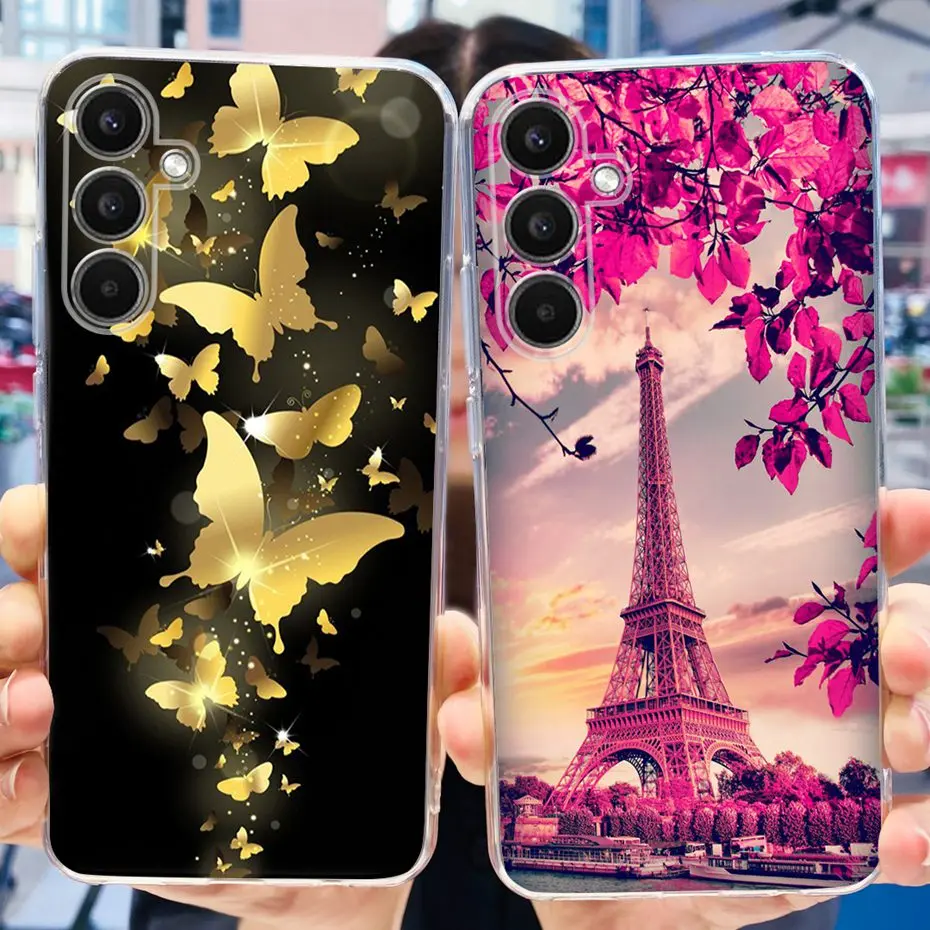 삼성 갤럭시 A34 전화 케이스에 대 한 귀여운 고양이 꽃 인쇄 부드러운 실리콘 TPU 뒷면 커버 삼성 A34 A14 A54 5G 2023 SM-A346B