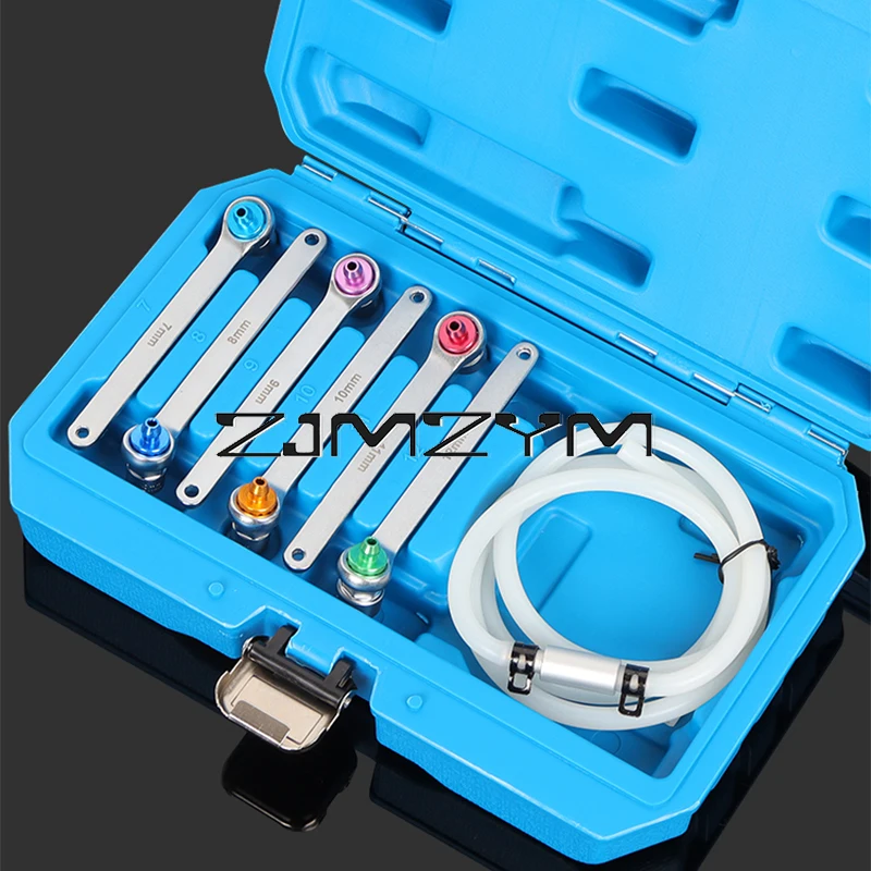 7Pcs/Set Brake Bleeder Wrench Set 7mm 8mm 9mm 10mm 11mm 12mm with 6pcs 12-Point Wrenches 1.2m Brake Fluid Clutch Bleeder Hose