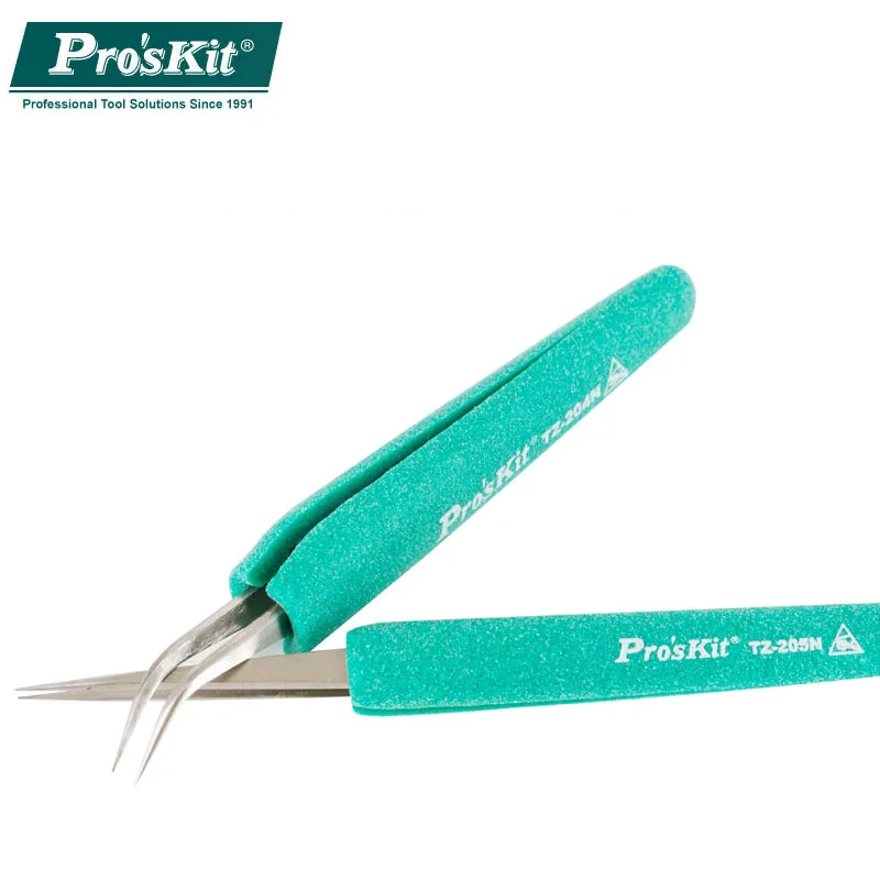 Pro'sKit-슈퍼 파인 팁 미끄럼 방지 정밀 전기 도금 핀셋 전자 IC 칩, 전화 마더 보드 수리 재작업 도구