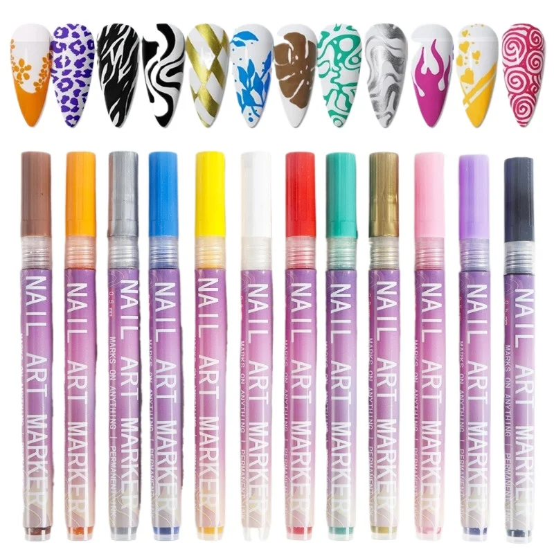 DIY Nail Graffiti Marker Set 3D Acrylic Paint Pens with Fine Nib, Quick-Dry & Long-Lasting for Highlight,Creative Nail Designs