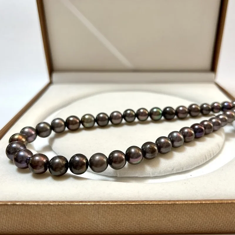 Fine Natural Sea Pearls 10-11mm Round Black Peacock Pearls Necklaces Free Shipping for Women Fine Wedding Gifts Jewelry