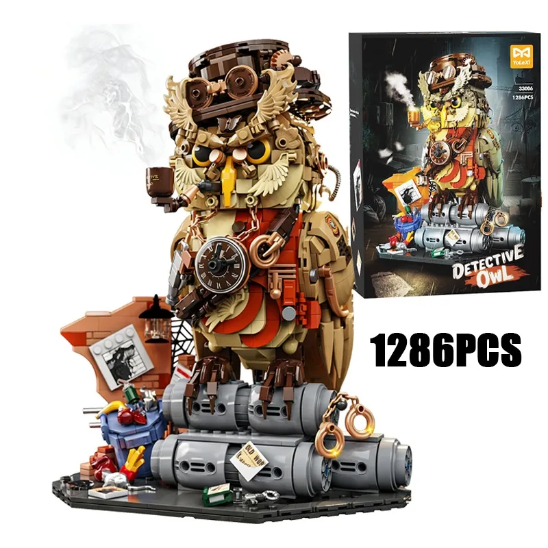 1286PCS Creative Private Detective Owl Model Building Blocks Exquisite Ornaments Construction Bricks Toy Gift For Children Adult
