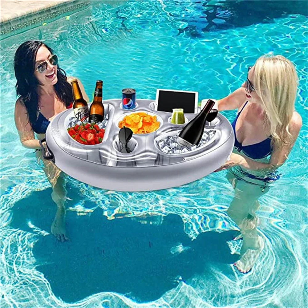 

Summer Sea Bucket Cup Holder Inflatable Beach Swimming Pool Accessories Family Party Play Float Beer Drink Tray Cooler Table Toy