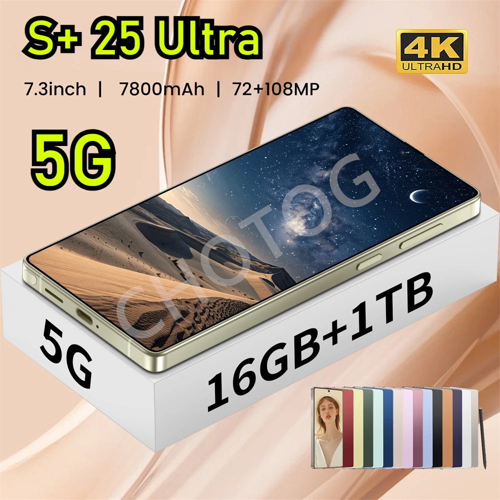 New S+ 25 Ultra Smartphone 2025 Original 7.3HD Cell Phone Snapdragon 8 Gen3 Android 14 Cellphones 4G 5G Dual SIM Mobile Phones