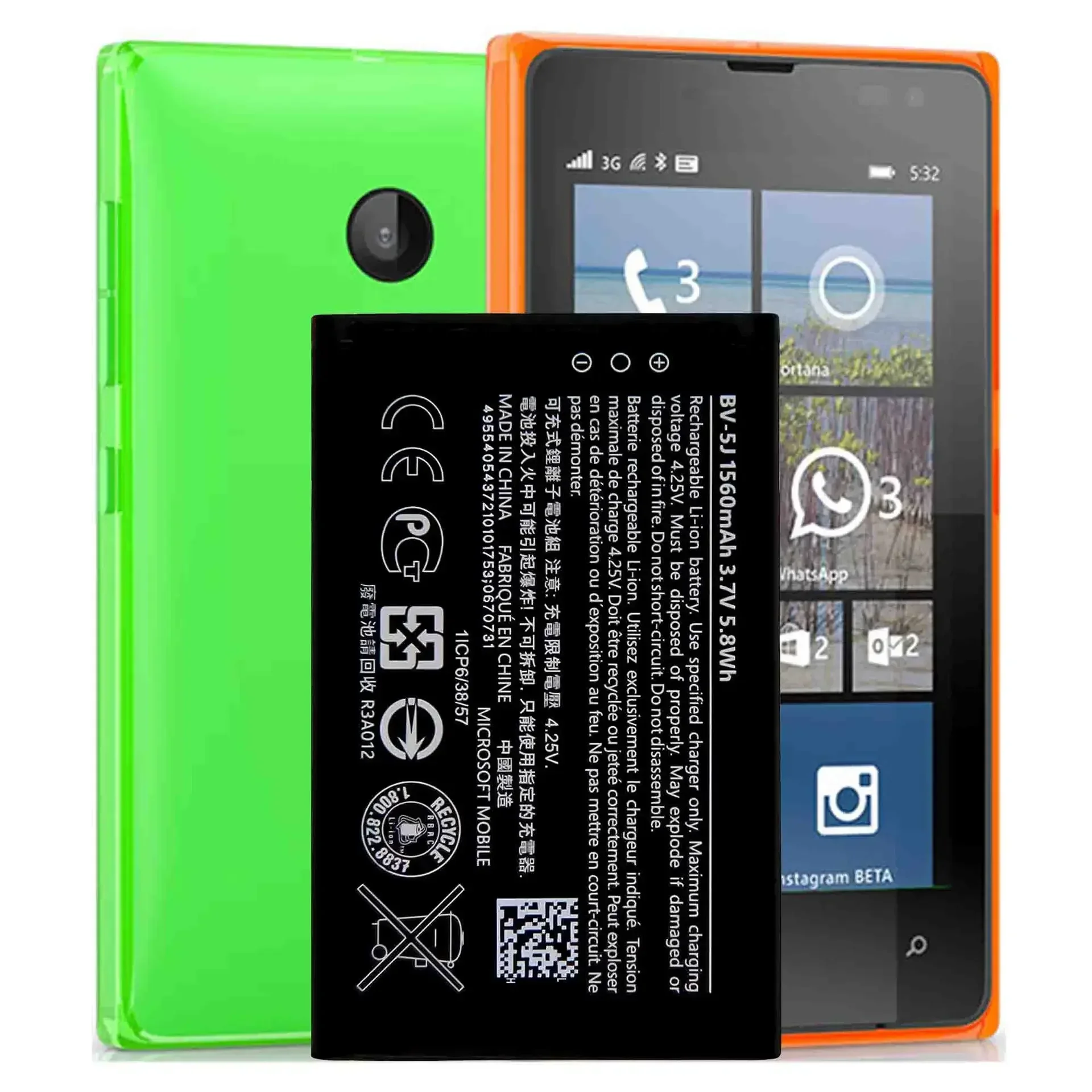 Batería de repuesto de alta calidad BV-5J para Nokia Lumia 532 Lumia 435 Dual SIM, batería para teléfono móvil de gran capacidad