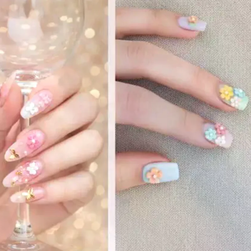 3D Flower Nail Art Charms Set Mixed Shiny Rhinestones Multi Colors Easy Apply for Home DIY Manicure Nail Salon Supplies