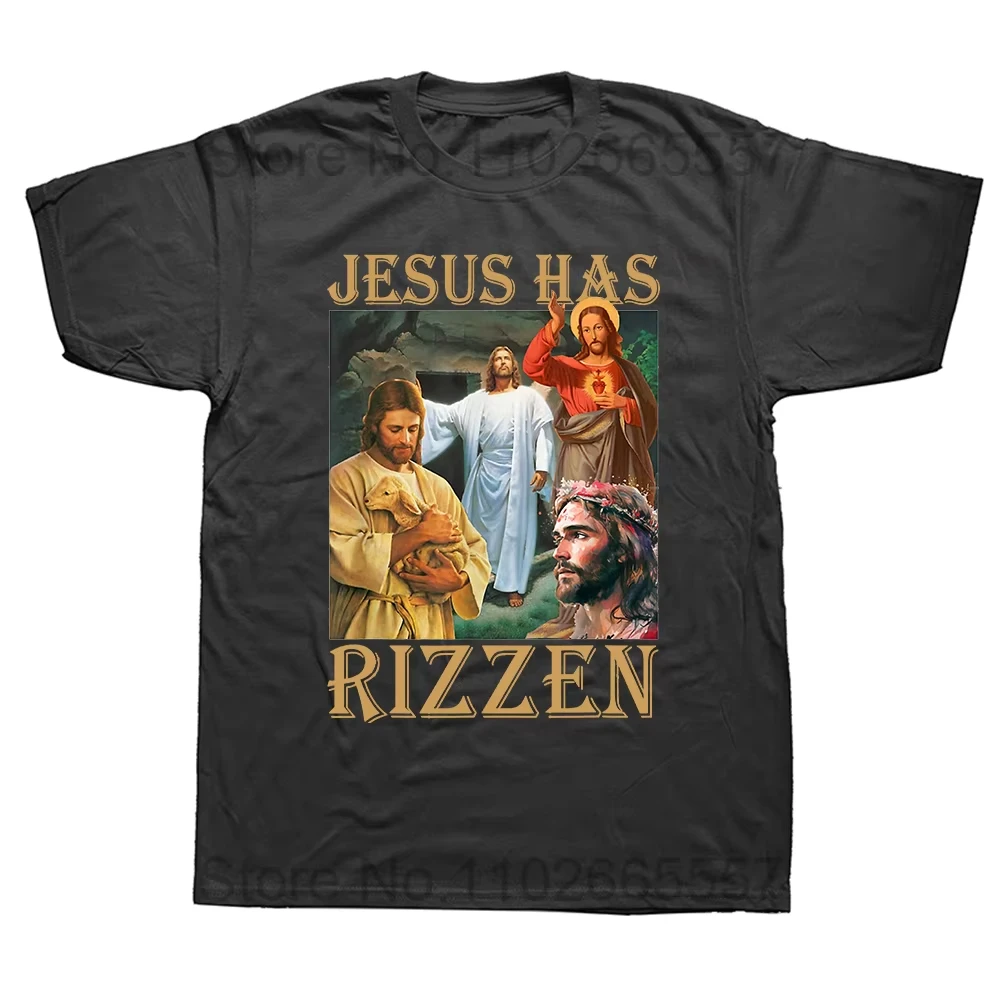Christian Jesus Has Rizzen Funny Quote T Shirts Summer Graphic Streetwear Short Sleeve Retro Christ Religious Gifts T-shirt