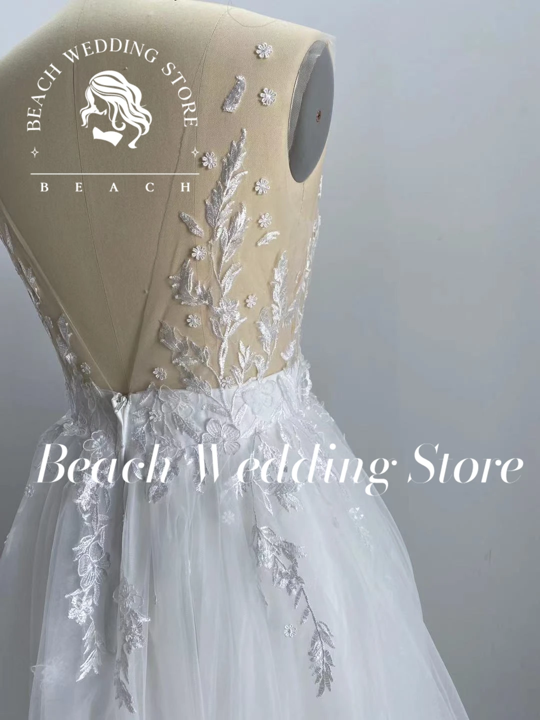 Abito da sposa da spiaggia fiori 2024 per donna a-line con scollo a v profondo Appliques senza maniche in Tulle senza schienale lunghezza del pavimento abiti da sposa