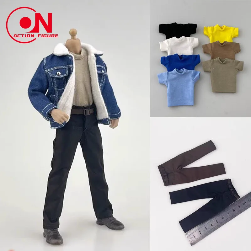 CCN1208 1/12 Lammdaunen-Jeansjacke, lässig, CCN1207, T-Shirt, CN1205, Hosen, Kleidung, Zubehör für 15,2 cm große männliche Soldat-Actionfigur-Körper