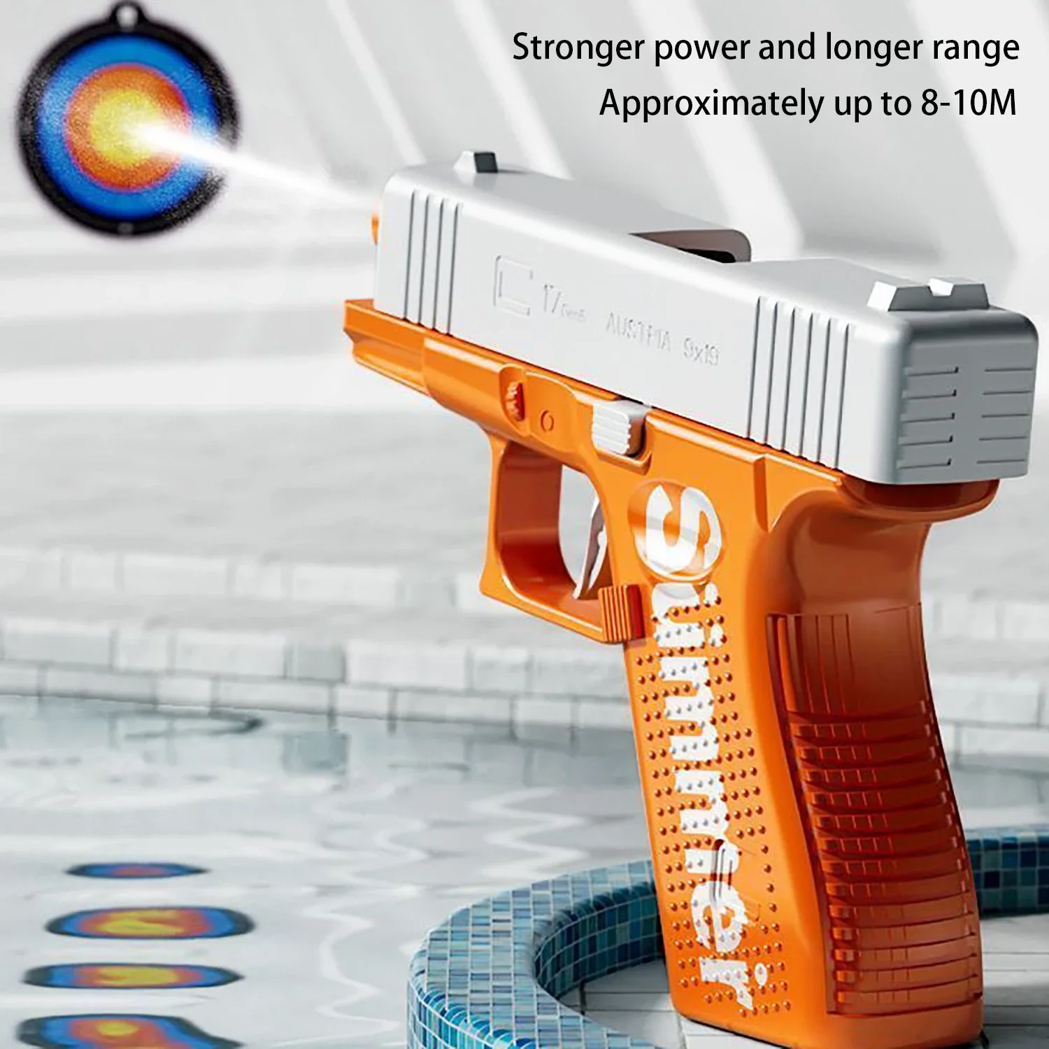 اضغط يدويًا على ألعاب مسدس الماء لرش الماء بالضغط العالي ونطاق طويل يسبب مصاربات المياه المستمرة في الداخل #5