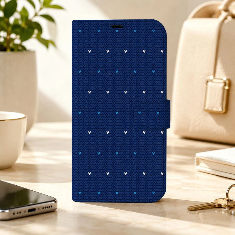 2D Flip Cover Artificial Leather Phone Case with Foldable Stand for Samsung S26 S25 S24 S23 S22 A55 A36 Heart Pattern