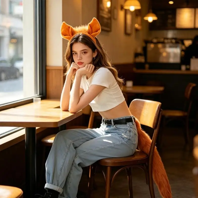 Realistic Horse Ear Hairband With Attached Tail For Themed Dressing Up Event 