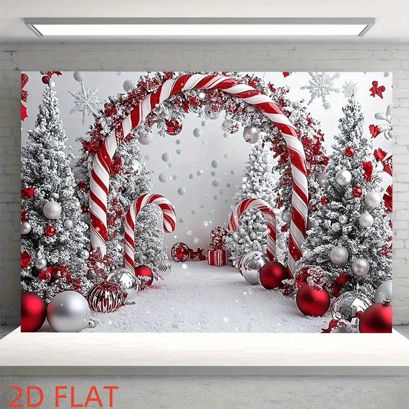 VIKAMA Christmas Candy Cane Arch Tapestry Snowy Xmas Tree Wall Hanging Winter Holiday Backdrop Party Bedroom Decor