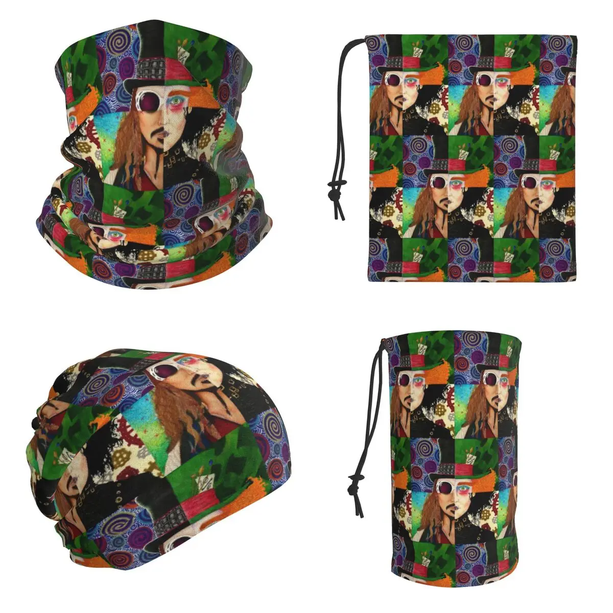 Johnny Depp Character Collage Bandana Neck Gaiter Printed Wrap Scarf Hiking Fishing Face Mask Unisex Adult All Season