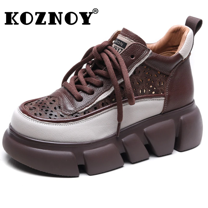 

Koznoy 6cm 2024 Summer Moccasins Sandals Ankle Booties Boots Natural Cow Genuine Leather Motorcycle Hollow Designer Women Shoes