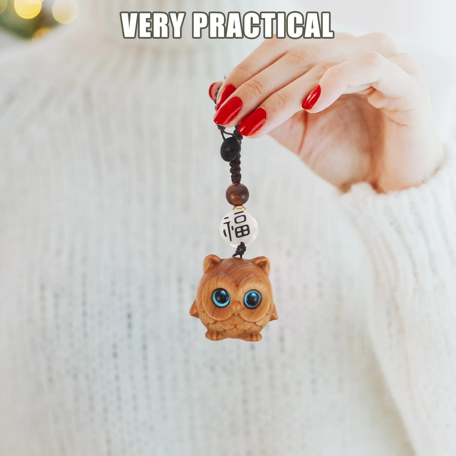 Wooden Car Key Keychain Holder For Bag Pendant Decoration Christmas Stocking Stuffers Owl Hand-carved view 3