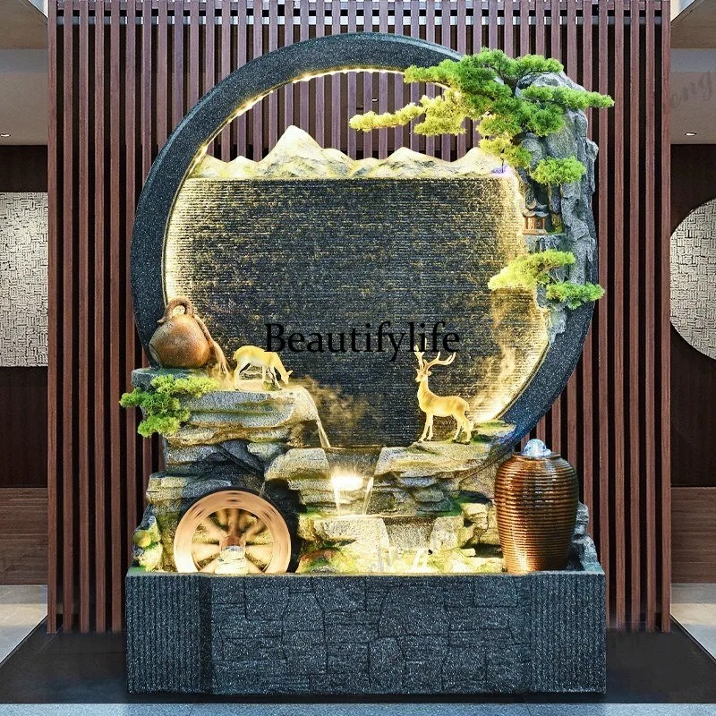 Water curtain wall screen living room company hall landscape circulation water rockery fountain floor ornament