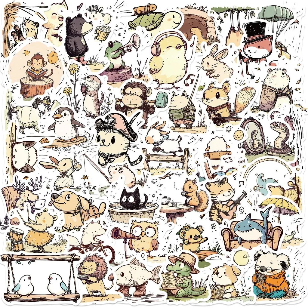 50 Stück Cartoon-Tier-Linie-Graffiti-Aufkleber – wasserdicht für DIY-Dekoration auf Gitarre, Notebook und Gepäck, AufnahmeYourLife Store