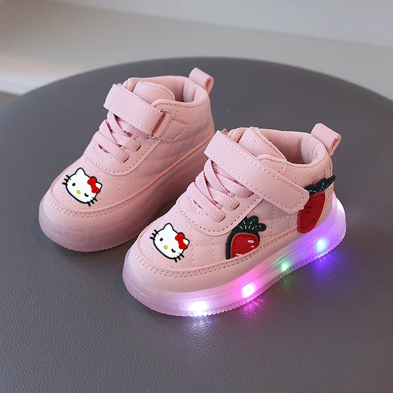 Sanrio hello kitty new pu cartoon casual shoes with lights LED children sports shoes girl boy casual board shoes Sneakers