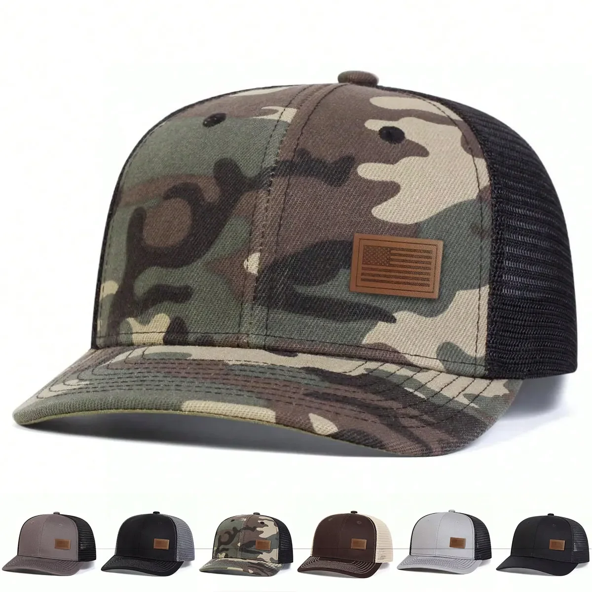 Unisex-Baseballkappen mit amerikanischer Flagge und Lederetikett, für Frühling und Sommer, Sonnenschutz, verstellbare Freizeit-Trucker-Hüte