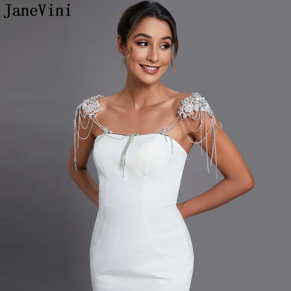 

JaneVini Luxury Crystal Tassel Bridal Shoulder Chain Necklace Beaded Pearls Women Wedding Dress Body Chains Party Accessories