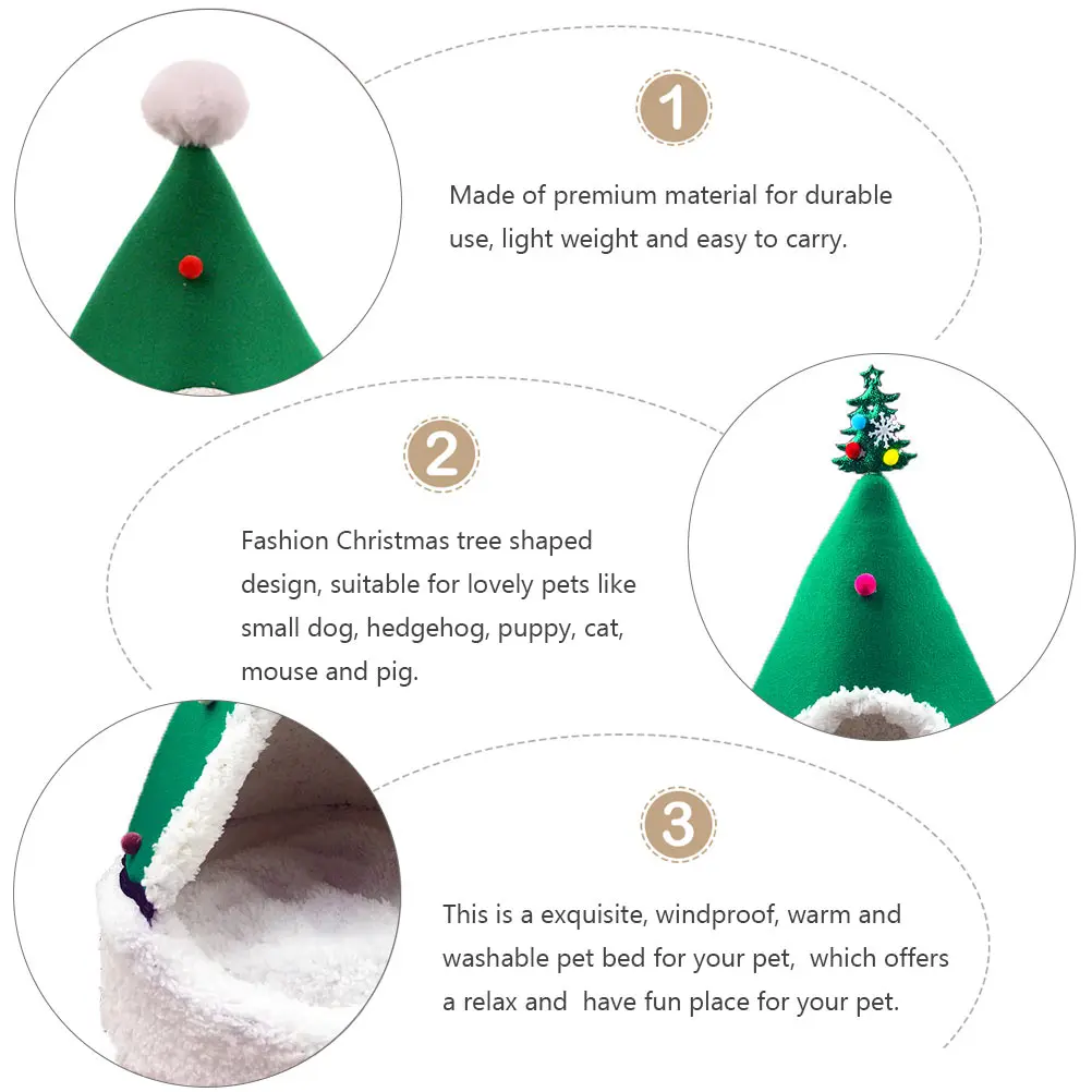 

Xmas Tree Shaped Cat House Dog Bed Winter Warm Nest For Small Pets Semi-Enclosed Design Washable Pet Supplies Cat Tent Cave Dog