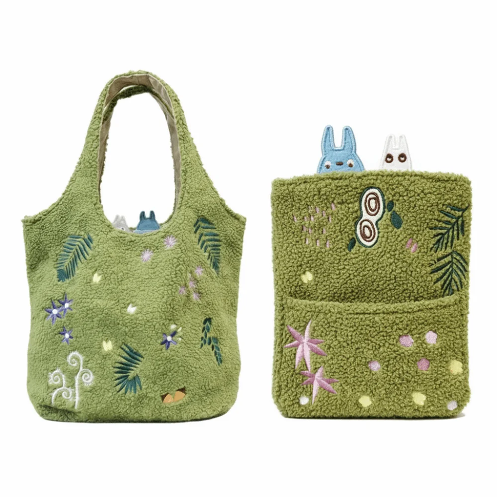 Lamb Wool Embroidered Lamb Bag Green Messenger Bag Square Shape Velvet Surface One-Shoulder Handbag Park Outings