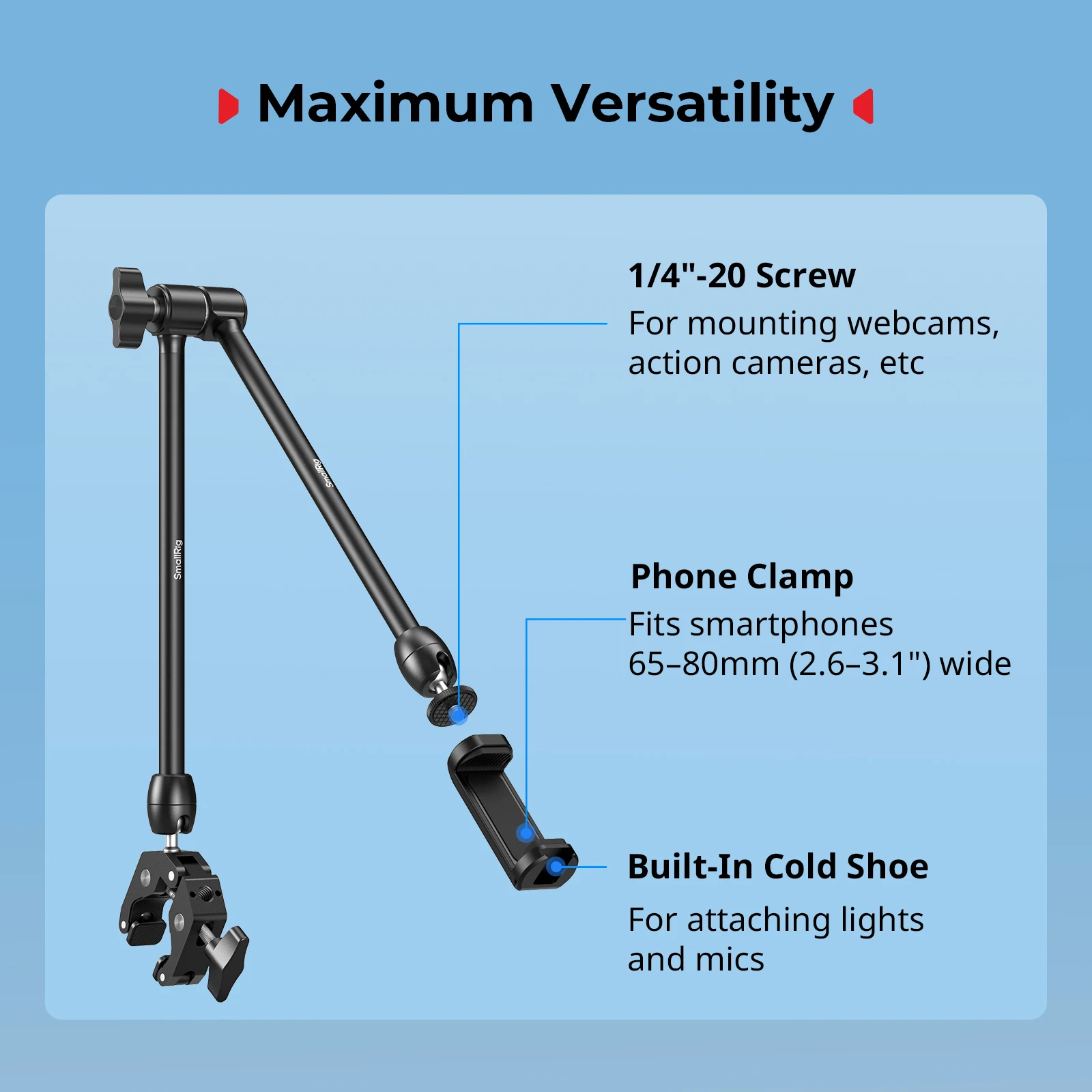 Zestaw magicznych ramion biurkowych SmallRig z zaciskami w kształcie kraba, dwuczęściowe regulowane ramiona magiczne 55 cm 5624 — zdjęcie produktu 5