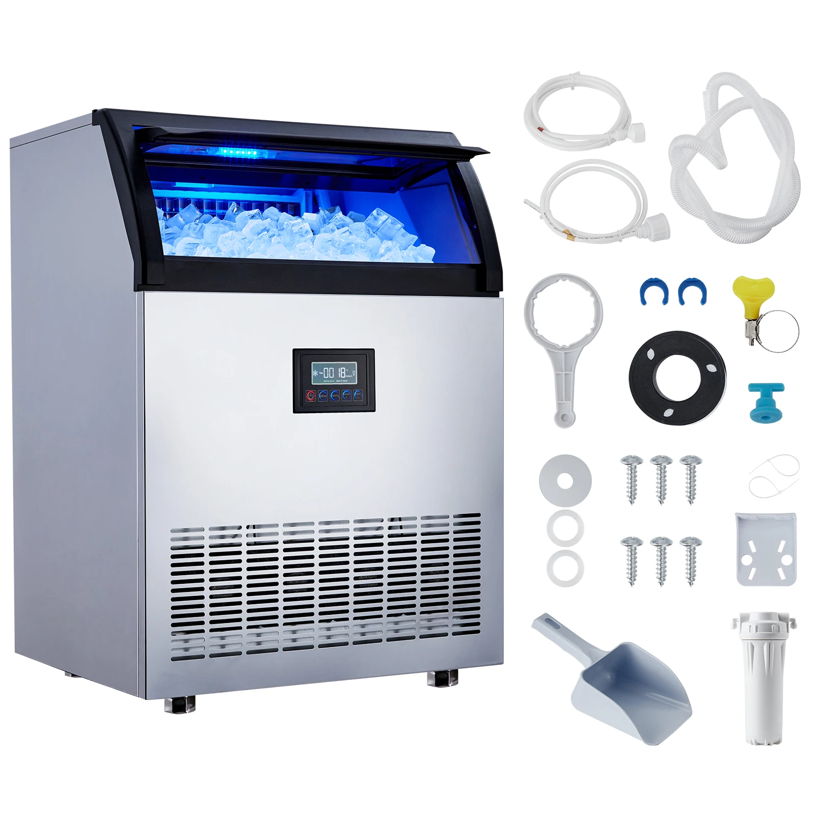 NEW Commercial Ice Maker Machine, 265 LBS/24H Stainless Steel Under Counter Ice Machine, Ideal for Bars/Cafes/Homes/Businesses