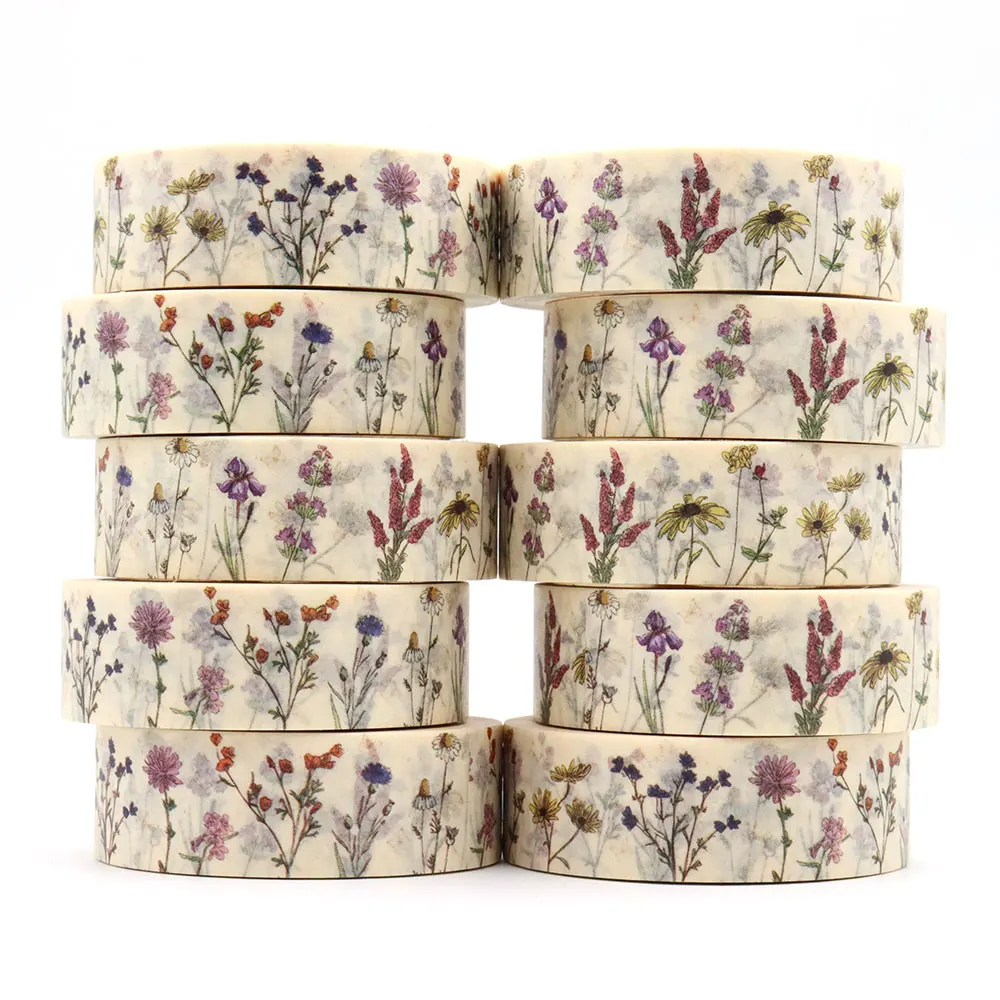 NEW 1PC 15mm*10m Spring Floral Botanic Herbs Wild Flowers Colourful tape Decorative Stationery MaskingTape school supplies