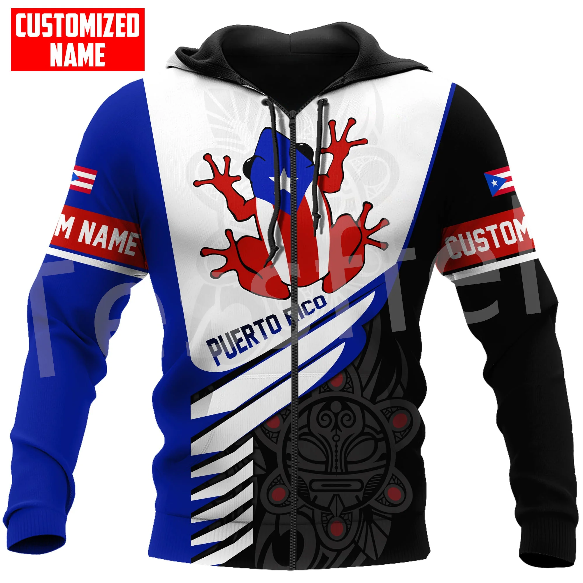 Boricua Country Flag Puerto Rico Taino Tattoo Caribbean Sea Retro Tracksuit 3DPrint Men/Women Casual Funny Jacket Zip Hoodies 17