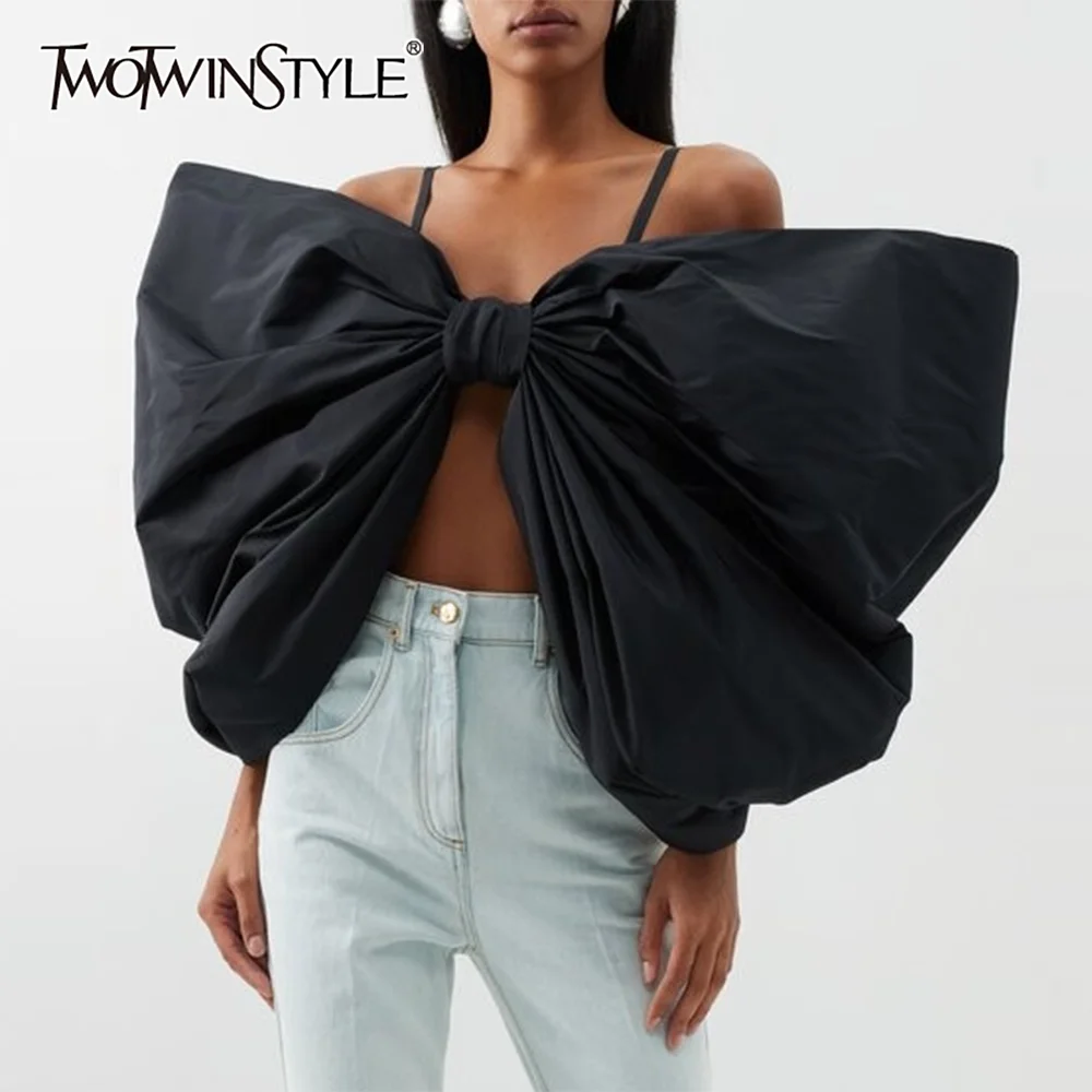

TWOTWINSTYLE Solid Sexy Bowknot Vest For Women Camisole Sleeveless Backless Minimalist Designer Tops Female Fashion Clothes New