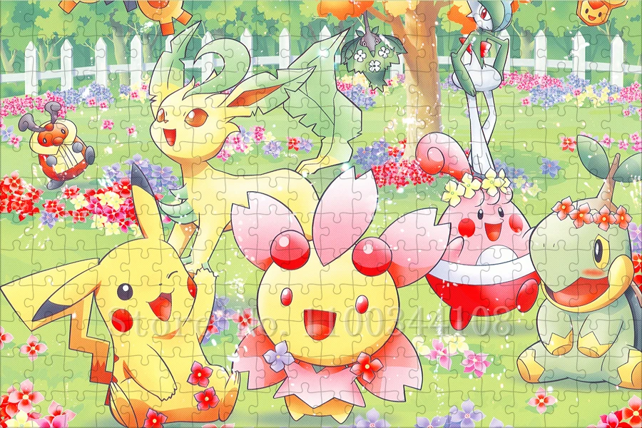 Kawaii Pokemon Pikachu จิ๊กซอว์ปริศนา 300/500/1000 ชิ้นญี่ปุ่น Pokemon เกมอะนิเมะปริศนาเด็ก Interactive ของเล่น