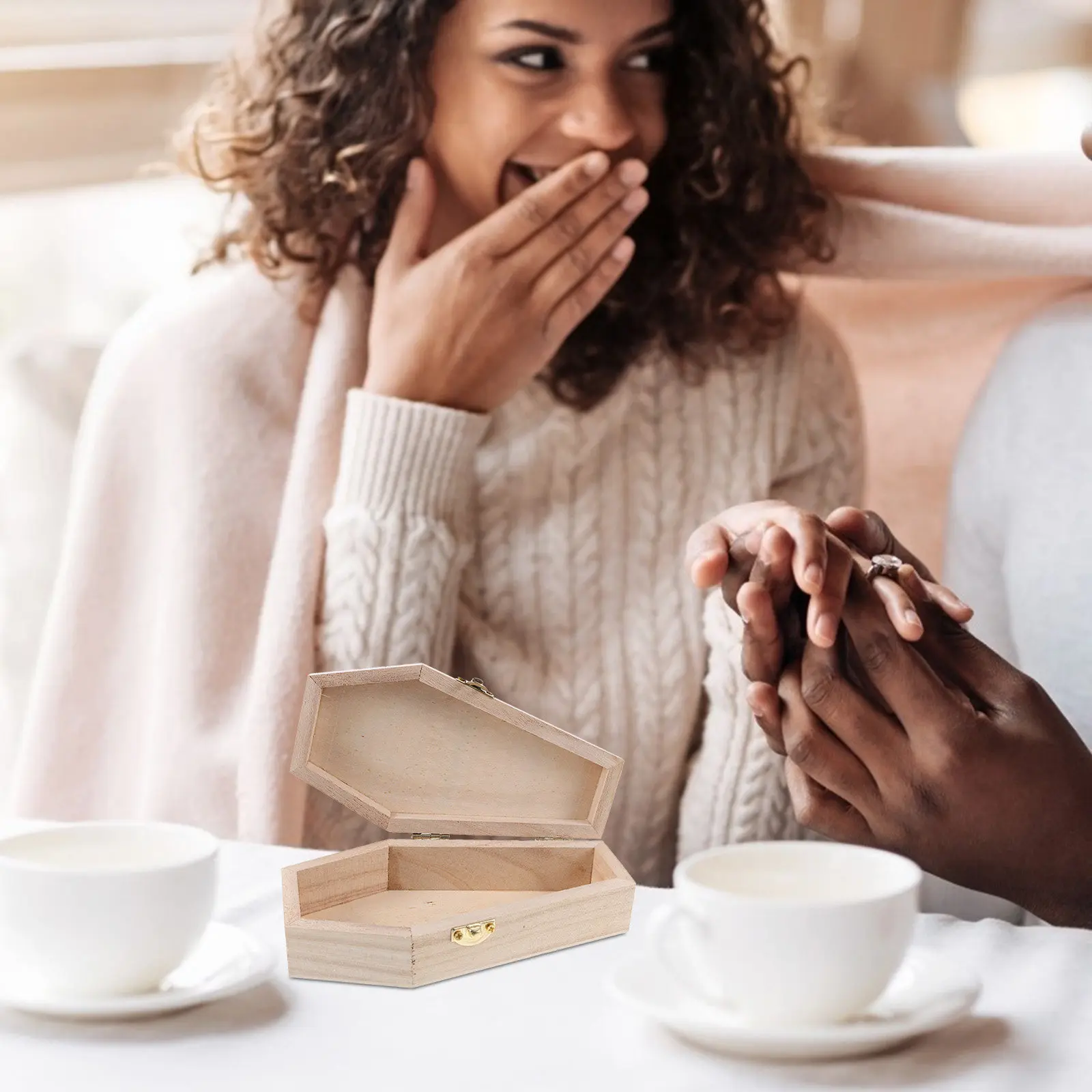 

Wooden Gothic Jewelry Box Natural Texture Compact Organizer Ring Necklace Storage Case Trunk Keepsake Trinket Container