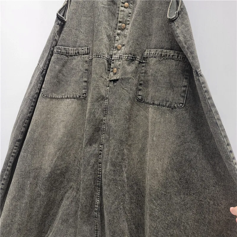 ANJY ฤดูใบไม้ร่วงใหม่ผู้หญิง Overalls Distressed Denim กระเป๋าสบายๆขากว้าง Harem Baggy กางเกงอินเทรนด์ Vintage Streetwear กางเกงยีนส์ A10153
