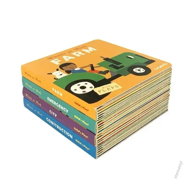 Libro book Transportation Long Folding Page Turning Board Book 4 Wheels At Work Construction/Farm/ DIFUYA  Books English