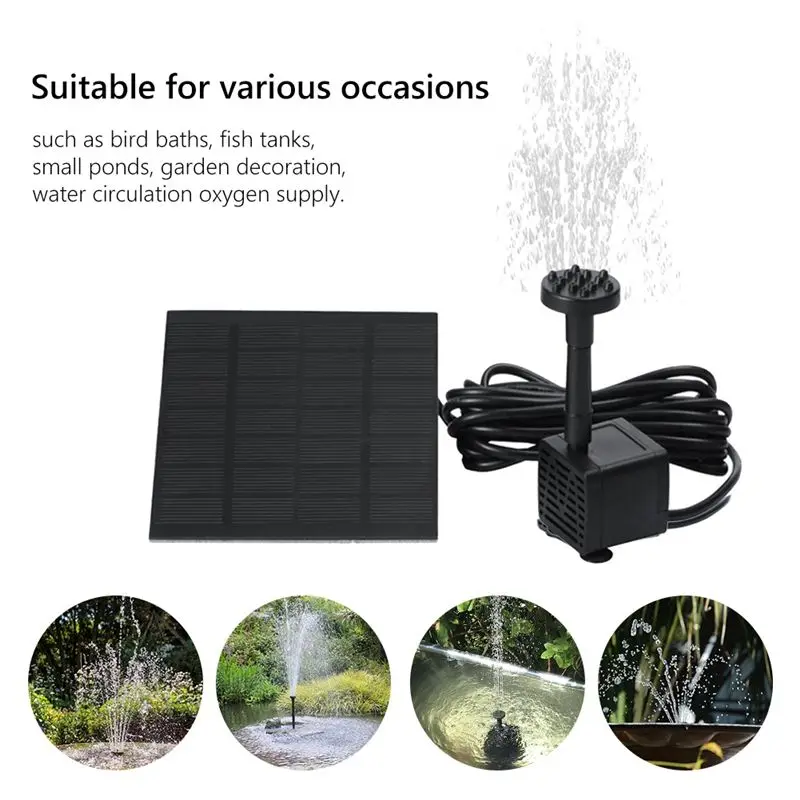 ABJI-Solar Water Pump Solar Panel Fountain Pump Pool Pond Garden Water Sprinkler Sprayer For Bird Bath/Pond/Garden